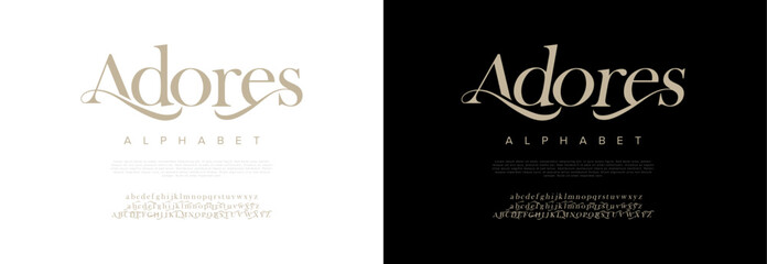 Adores typography beauty fashion elegant minimalist serif italic fonts decorative wedding vintage retro logos. Minimal luxury font alphabet logo. Vector illustration