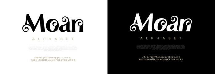Moan typography beauty fashion elegant minimalist serif italic fonts decorative wedding vintage retro logos. Minimal luxury font alphabet logo. Vector illustration © Kiki