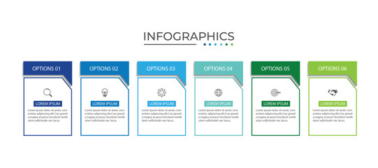 Process business infographic thin line with square template design with icons and 6 options or steps.