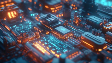 Obraz premium Abstract Circuit Board with Glowing Lights