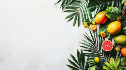 Obraz premium Bright Tropical Fruits Arrangement on White Background