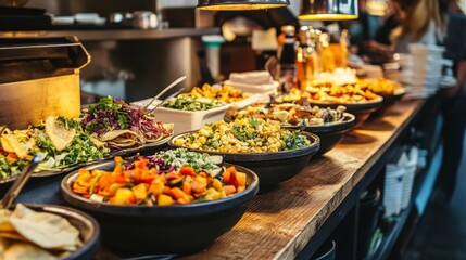 Rustic Food Display with Warm Lighting and Bold Colors