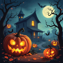 Halloween night background with pumpkin,vector illustration