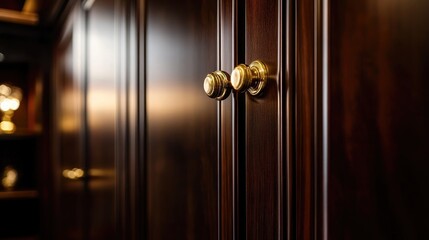 Obraz premium Elegant Wooden Cabinet with Golden Handles