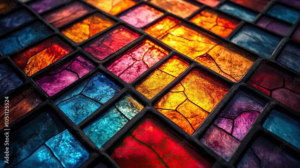 Aufkleber colorful abstract pattern of stained glass tiles, adding vibrancy to digital background.