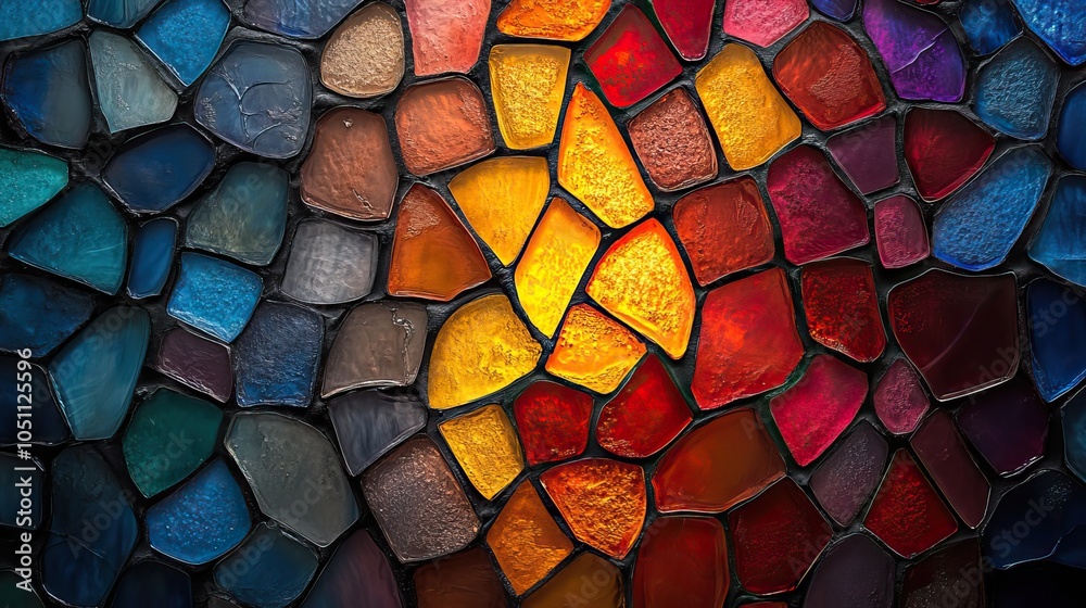 Aufkleber colorful abstract pattern of stained glass tiles, adding vibrancy to digital background.image