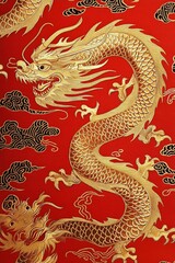 golden dragon on red background