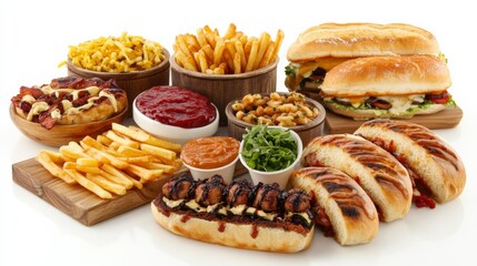 Vibrant Fast Food Spread on Isolated Background