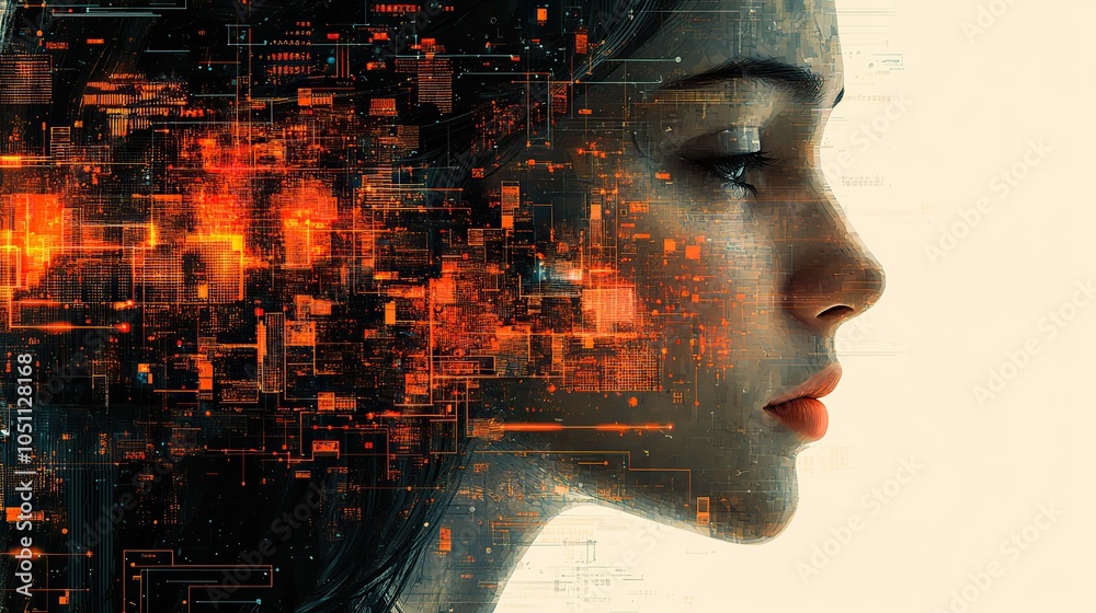 Poster conceptual AI and quantum computing in the business and tech world.stock photo