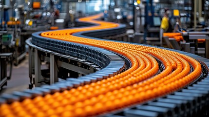 Fototapeta premium conveyor belt section of food manufacturing plant with automatic packaging systems.image