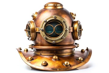 Vintage diving helmet on white