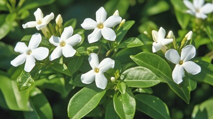 Delicate White Flowers Amidst Green Leaves