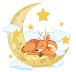 Dreamy Deer Resting on Crescent Moon