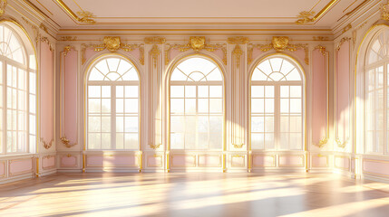 Fototapeta premium Elegant empty room in pink and golden hues perfect 