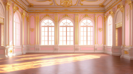 Fototapeta premium Elegant empty room in pink and golden hues perfect 
