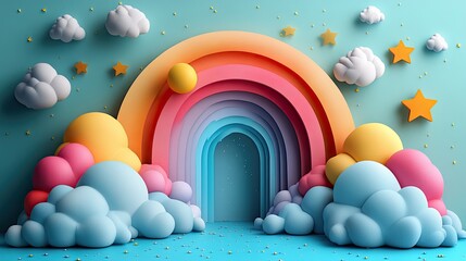 cute pastel background with clouds and stars, creating soft and dreamy feel for baby decor.