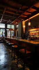 Modern Bar Interior Design with Wood and Concrete