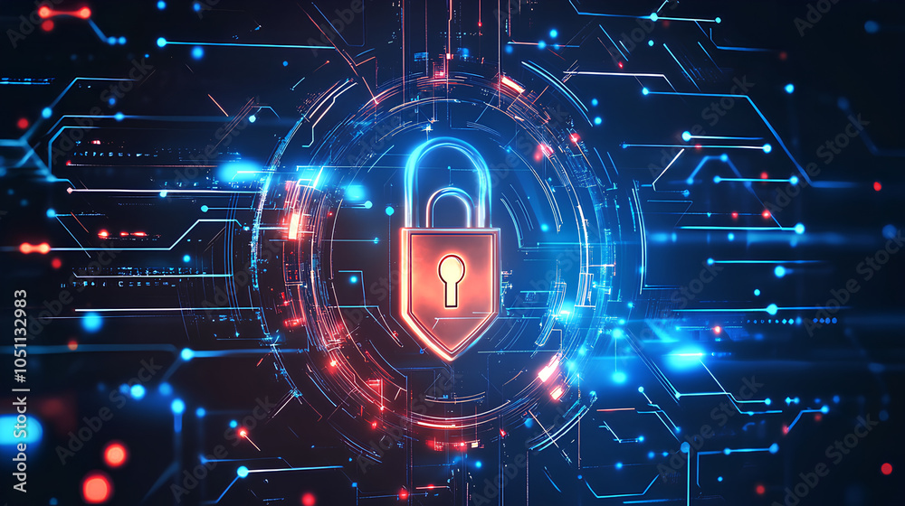 Poster futuristic interface with advanced network security protocols and digital protection