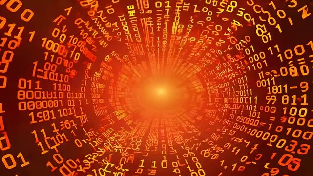 A visually engaging animation inspired Matrix featuring camera moving falling binary code numbers available multiple color options seamless loop effect 4K resolution network computer