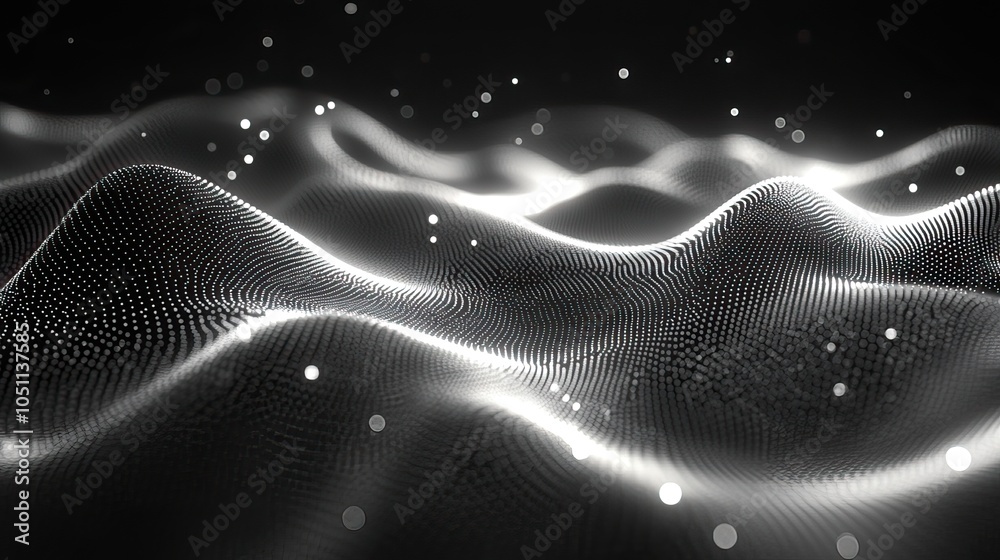 Poster digital mesh pattern with woven lines and network dots representing futuristic technology.image