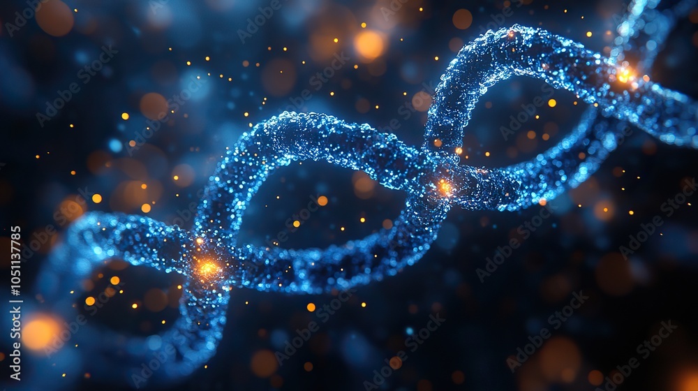Poster digital representation of dn on dark background, symbolizing scientific innovation.