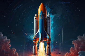 Obraz premium Igniting Innovation Futuristic Rocket Launching into Space
