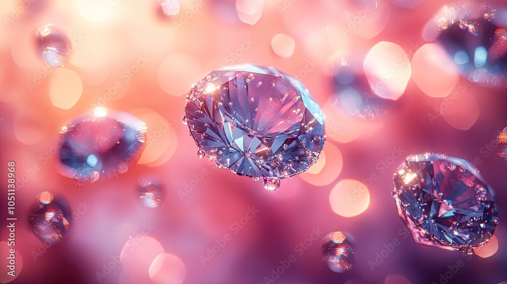 Poster dreamy pastel background with sparkling diamonds floating, creating an enchanting display.stock photo