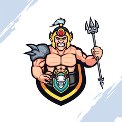 Golden Helmet and Trident God of Sea Warrior Vector Mascot Logo