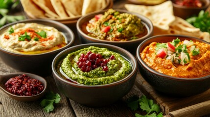 Fresh Eastern Dips and Sauces in Traditional Setting
