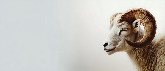 Aries zodiac, March 21 – April 19. A ram symbolizing the Aries zodiac. For marketing or business purposes. Panoramic banner with place for text