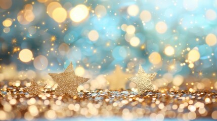 Golden glitter and sparkling stars shimmer together, creating a whimsical atmosphere ideal for festive occasions and celebrations