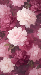Fototapeta premium Beautiful floral pattern featuring peonies in shades of pink and burgundy, creating vibrant and elegant design. Perfect for backgrounds or textile prints