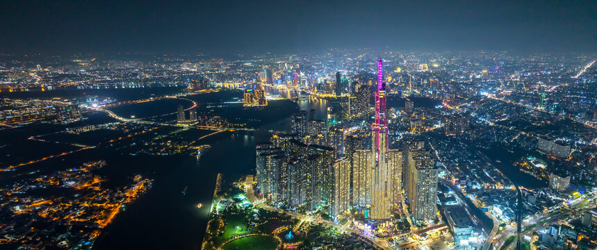 Landmark 81 Vinhomes Central Park, Ho Chi Minh City, Vietnam. Night beautiful wallpaper Beautiful panoramic city