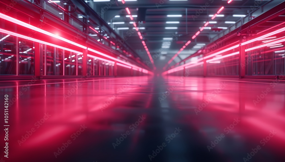 Poster ultra-modern factory with autonomous drones and robotic arms managing high-tech production lines