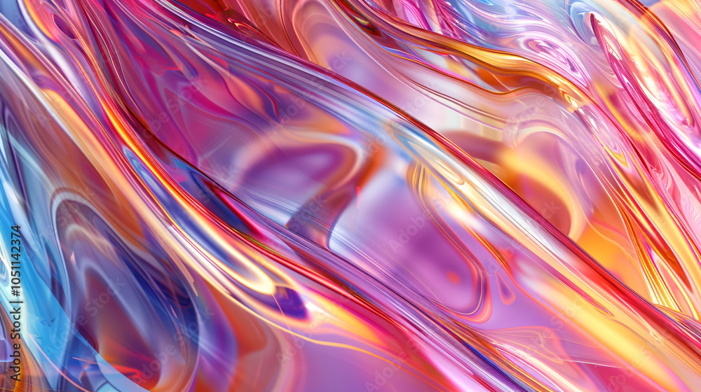 Poster an abstract image of colorful flowing patterns in pink, blue, and orange, creating a dynamic and vib
