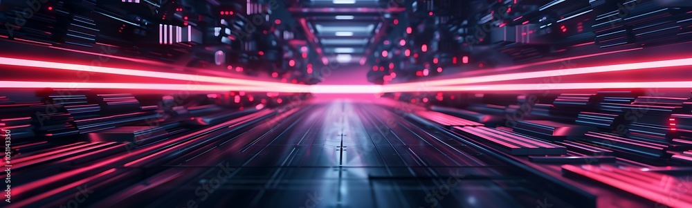 Poster Fully Automated Electronics Manufacturing Factory with Precision Robotics and Neon Lighting