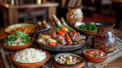 Obraz premium Vibrant Traditional Meals with Fresh Ingredients