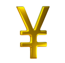 3d golden yen or yuan symbol on png transparent background.