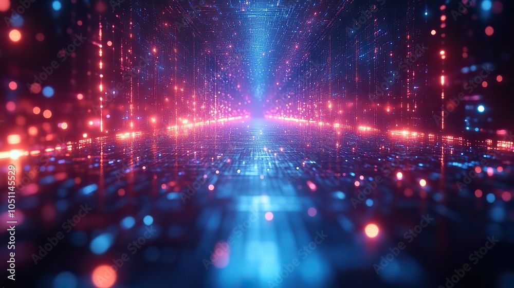 Aufkleber futuristic abstract background with glowing neon lines reflecting off the floor, featuring purple an