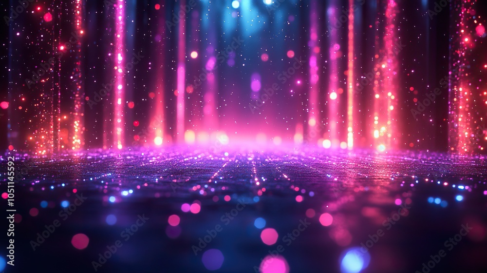 Aufkleber futuristic abstract background with glowing neon lines reflecting off the floor, featuring purple an