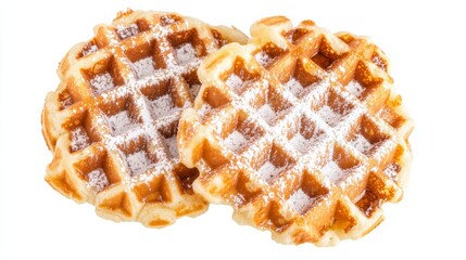 Waffles with Powdered Sugar and Syrup on Isolated Background