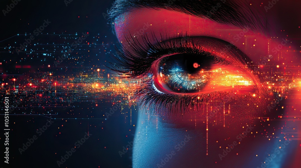Aufkleber futuristic an eye with dat streams, representing digital vision and innovation.stock photo