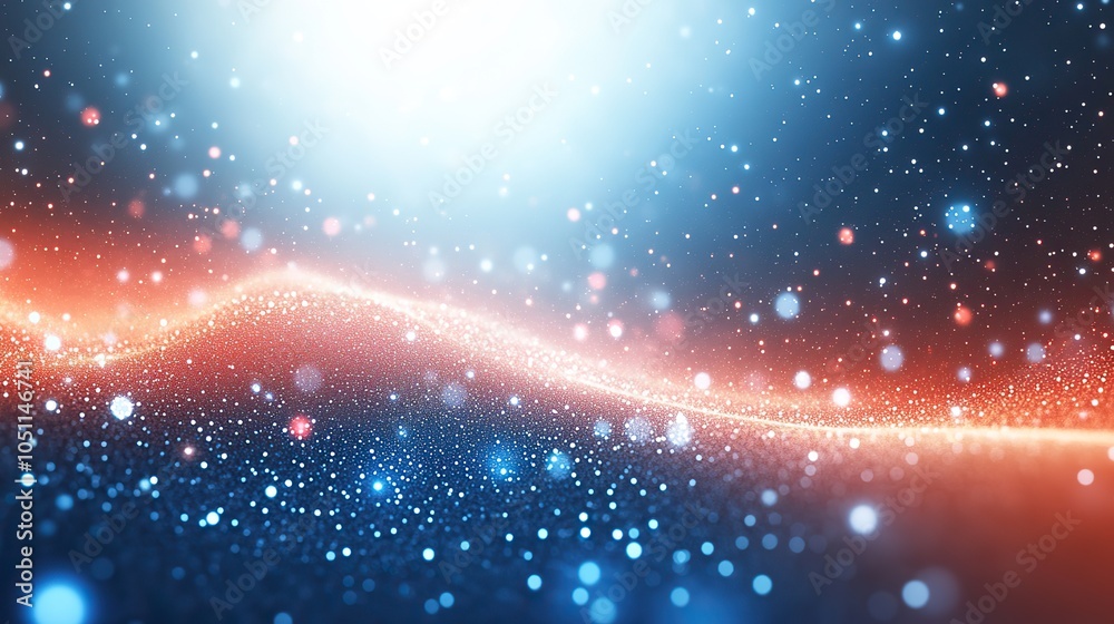 Poster futuristic technology background with blue and red dots, featuring white space in the center for tex