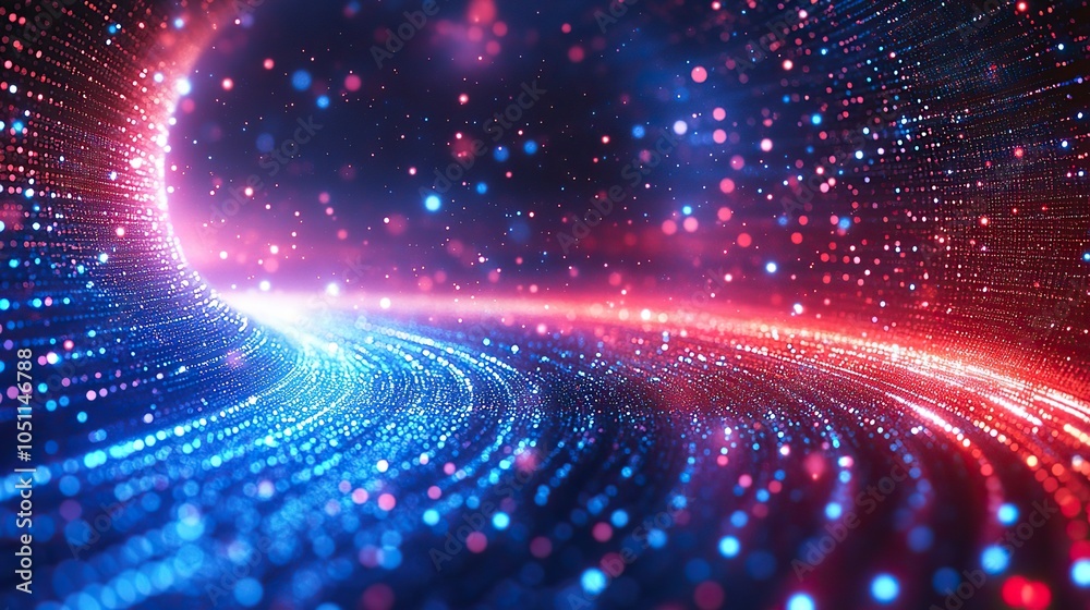 Poster futuristic technology background with blue and red dots, featuring white space in the center for tex