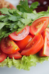 cherry tomato slices on table 