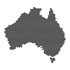 Fototapeta premium Australia map. Honeycomb pattern texture. Black geographic scheme on white background. Hexagon pixel. Vector illustration.