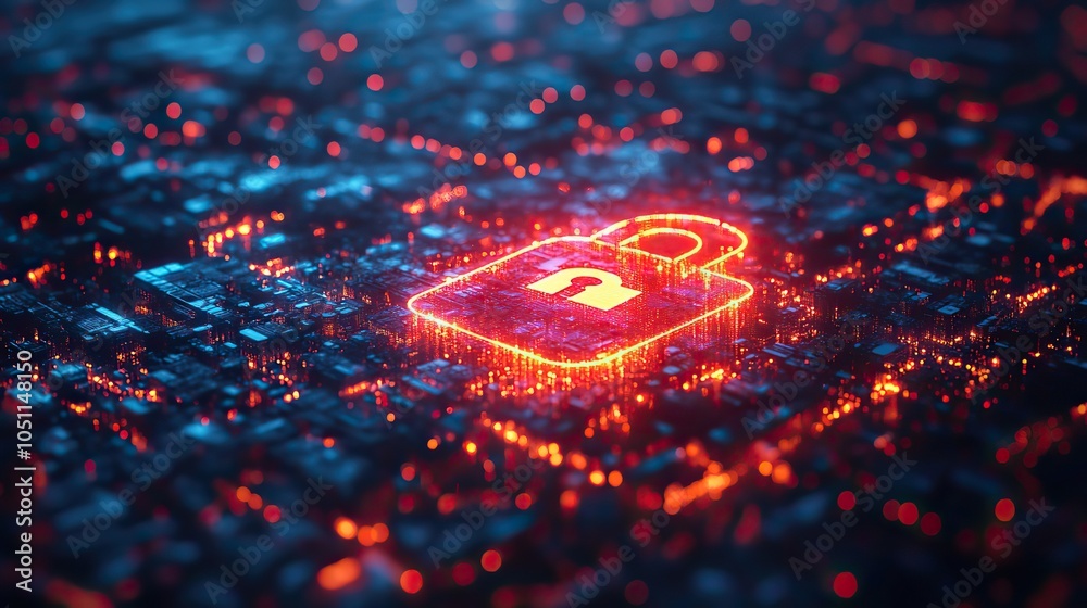 Poster glowing digital cloud security with padlock icon representing dat protection.image