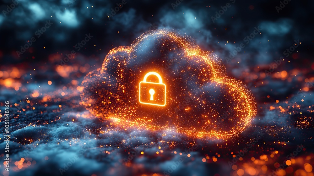 Aufkleber glowing digital cloud security with padlock icon representing dat protection.stock photo