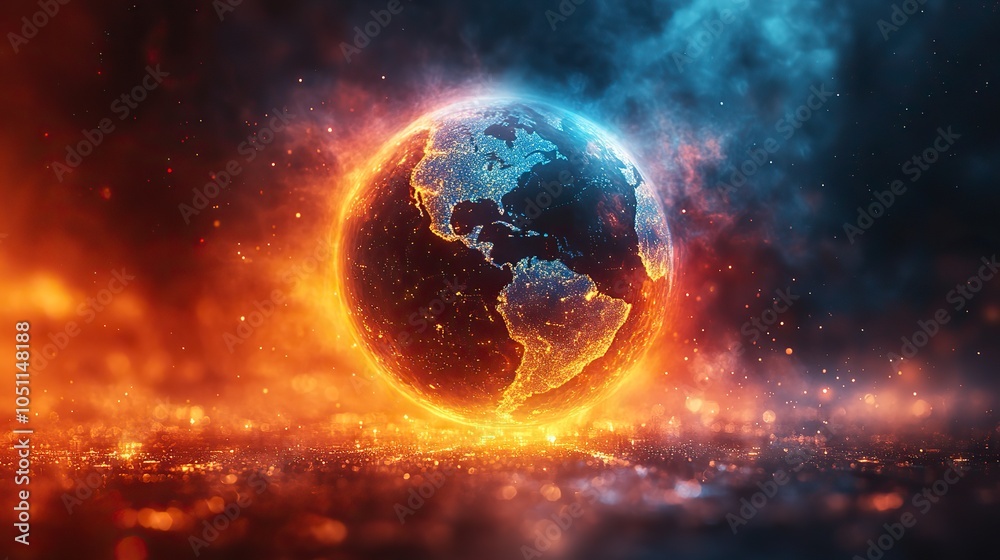 Aufkleber glowing globe with colorful light rays emanating, symbolizing global technology and connections.image