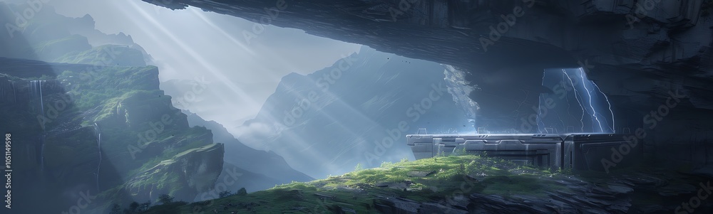 Poster High-Tech Robotic Manufacturing Facility Deep in a Mountainside with Energy-Efficient Machinery
